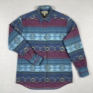 Cabelas Shirt Womens Medium Flannel Aztec Western‎ Button Up Ladies Outdoor Top